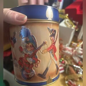 Vintage-Style Lambertz Holiday Cookie Tin Blue & Gold Metal Canister